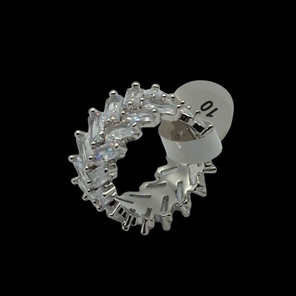 Sz-10 14K White Gold Finish Baguette CZ Ring. - Picture 5 of 8